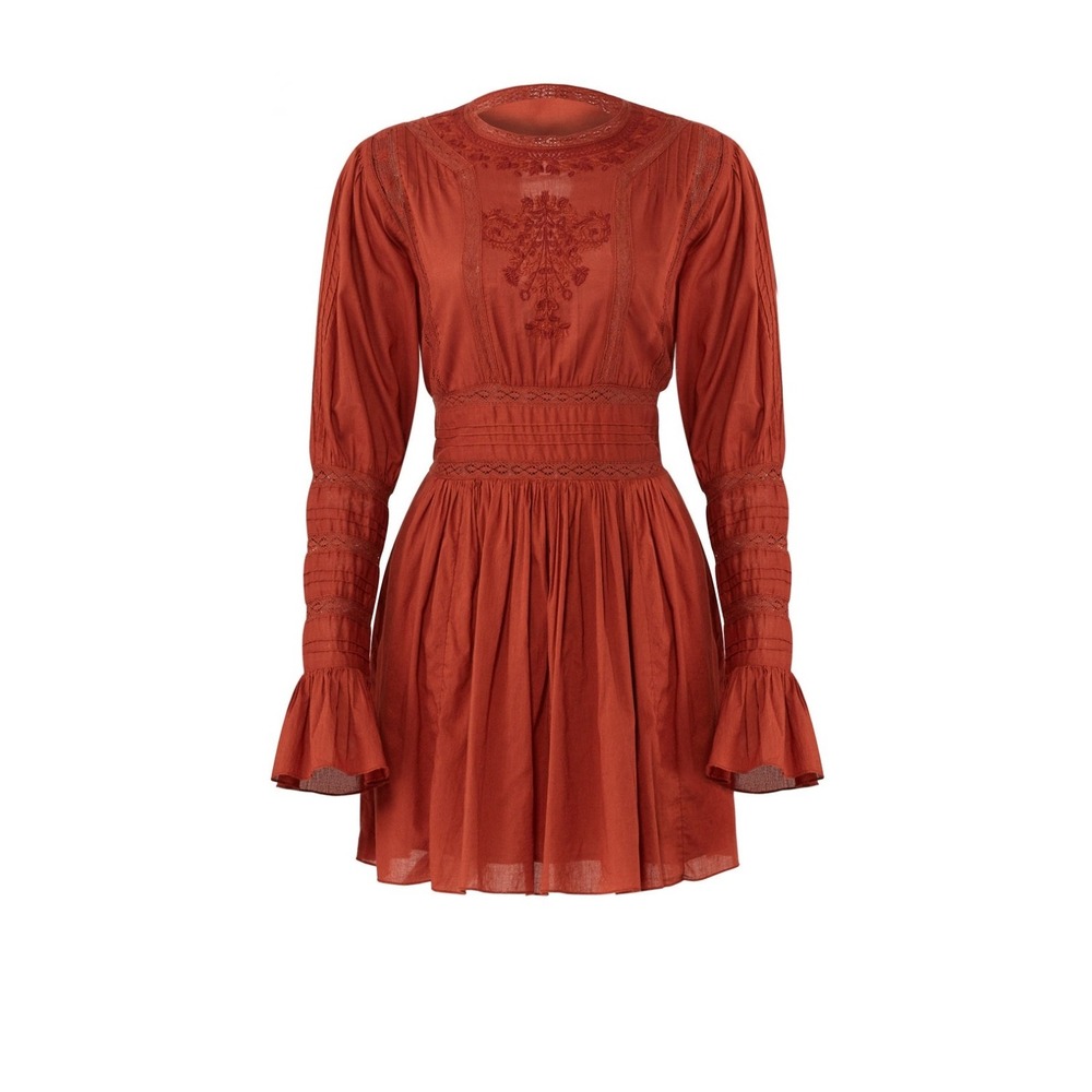 Free People Fall Embroidered Lace Victorian Bronze‎ Mini Dress 6 - Picture 6 of 14